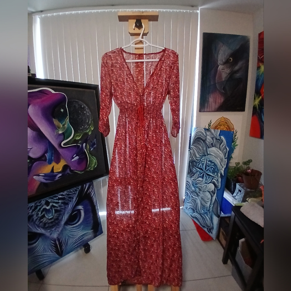 COPY - Free People Sheer Red Duster Tunic - Small